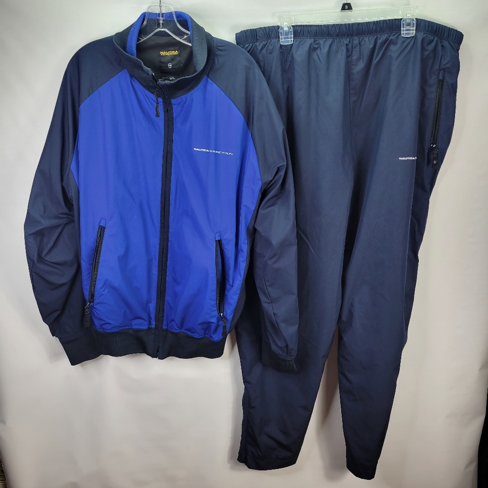Nautica Competition Track Lined Size XL Zip Pockets Navy Bright Blue Triatholon